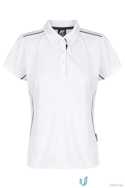 White Kuranda Lady Polo with ice hole mesh and black piping for cool style