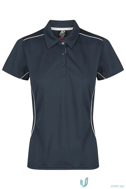 Kuranda Lady Polo women’s dark gray short-sleeved shirt with white ice hole mesh details