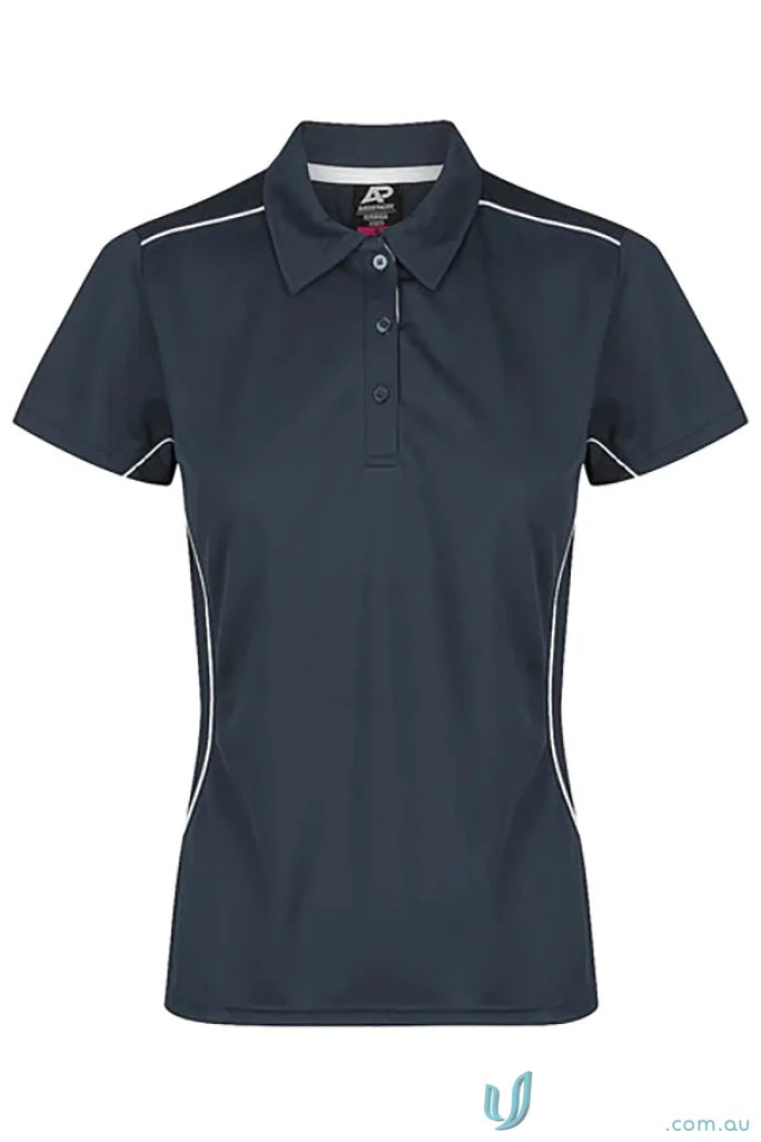 Kuranda Lady Polo women’s dark gray short-sleeved shirt with white ice hole mesh details