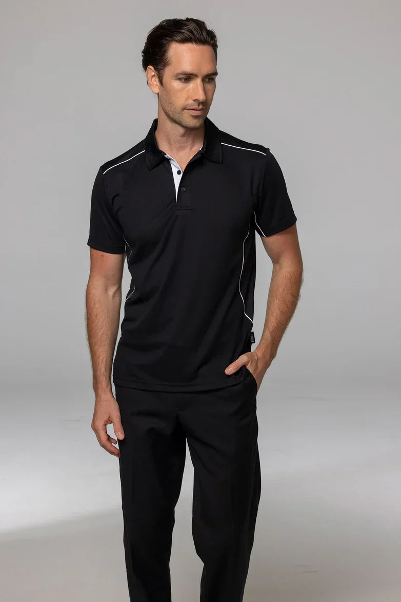 Kuranda Mens Polo: black white shirt with ice hole mesh stitching