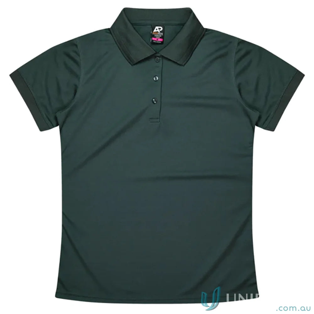 Dark green Lachlan Lady Polo with honeycomb knit collar and short sleeves for uniforms