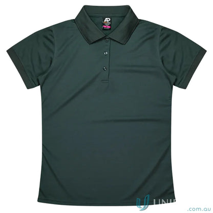 Dark green Lachlan Lady Polo with honeycomb knit collar and short sleeves for uniforms