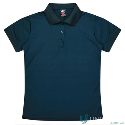 Dark teal Lachlan Lady Polo with knitted collar, honeycomb knit, perfect for uniforms