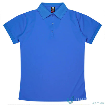 Bright blue Lachlan Lady Polo with knitted honeycomb knit collar for uniforms
