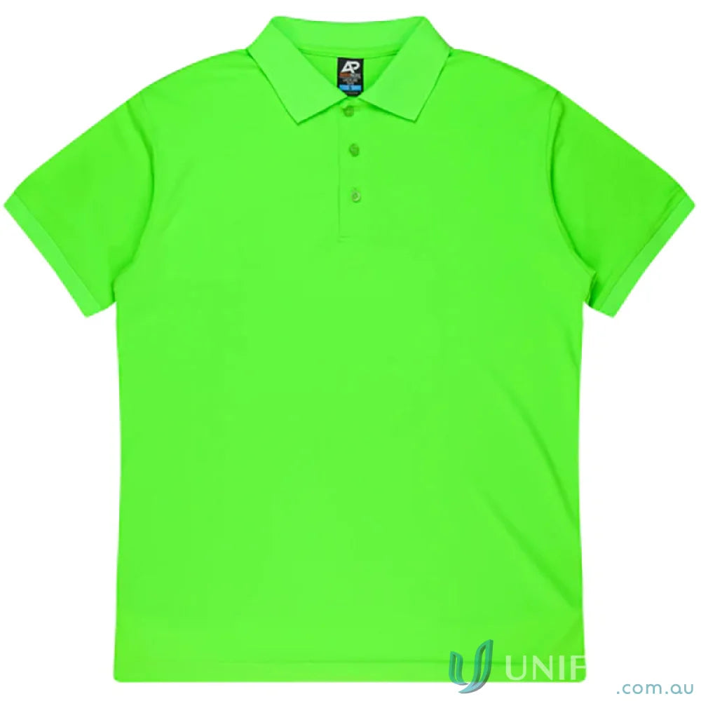 Bright green Lachlan Polo with honeycomb knit, short sleeves, and knitted collar