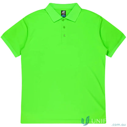 Bright green Lachlan Polo with honeycomb knit, short sleeves, and knitted collar