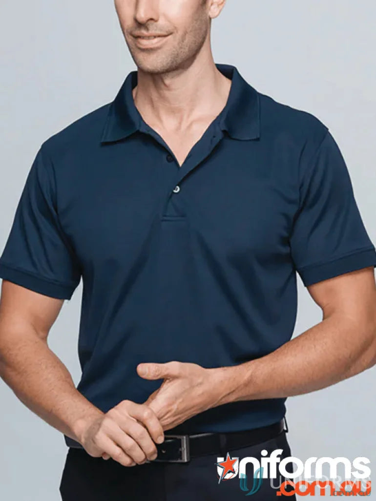Lachlan Polo dark blue short-sleeved shirt with honeycomb knit collar and three-button placket