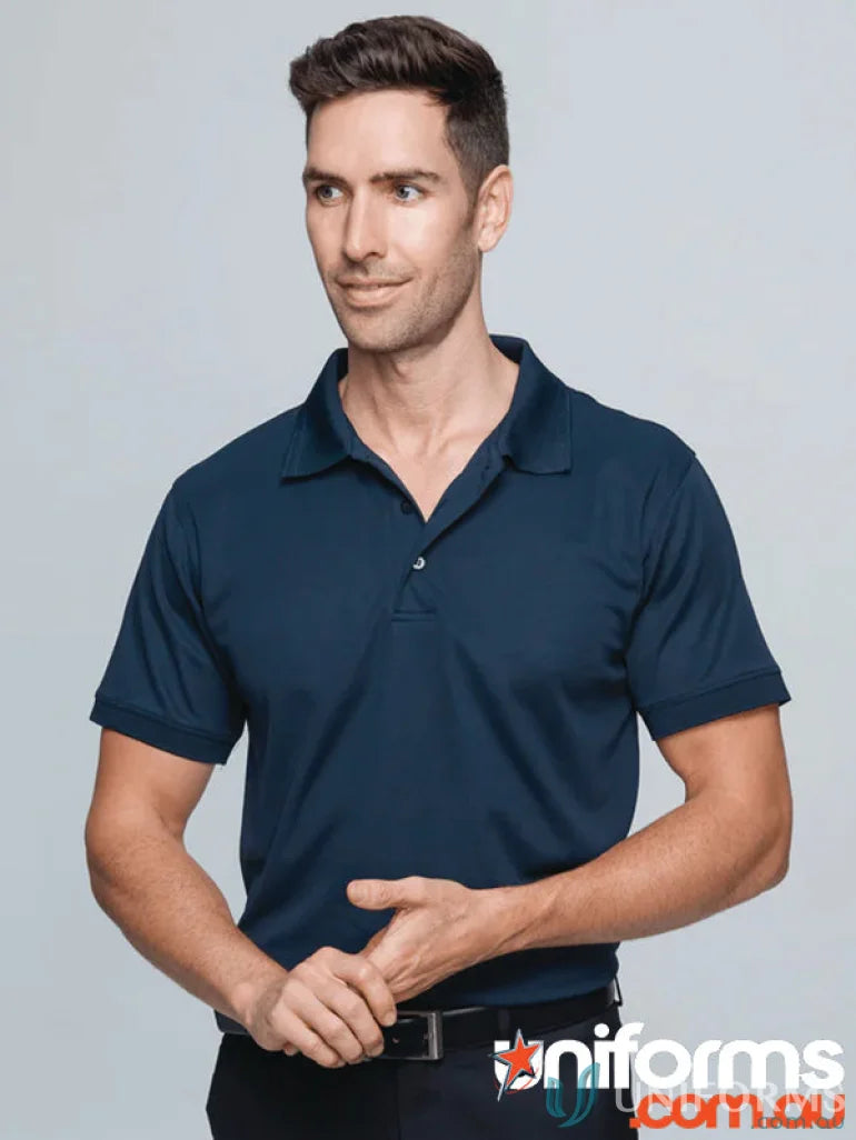 Lachlan Polo dark navy blue short-sleeved shirt with knitted collar and honeycomb knit