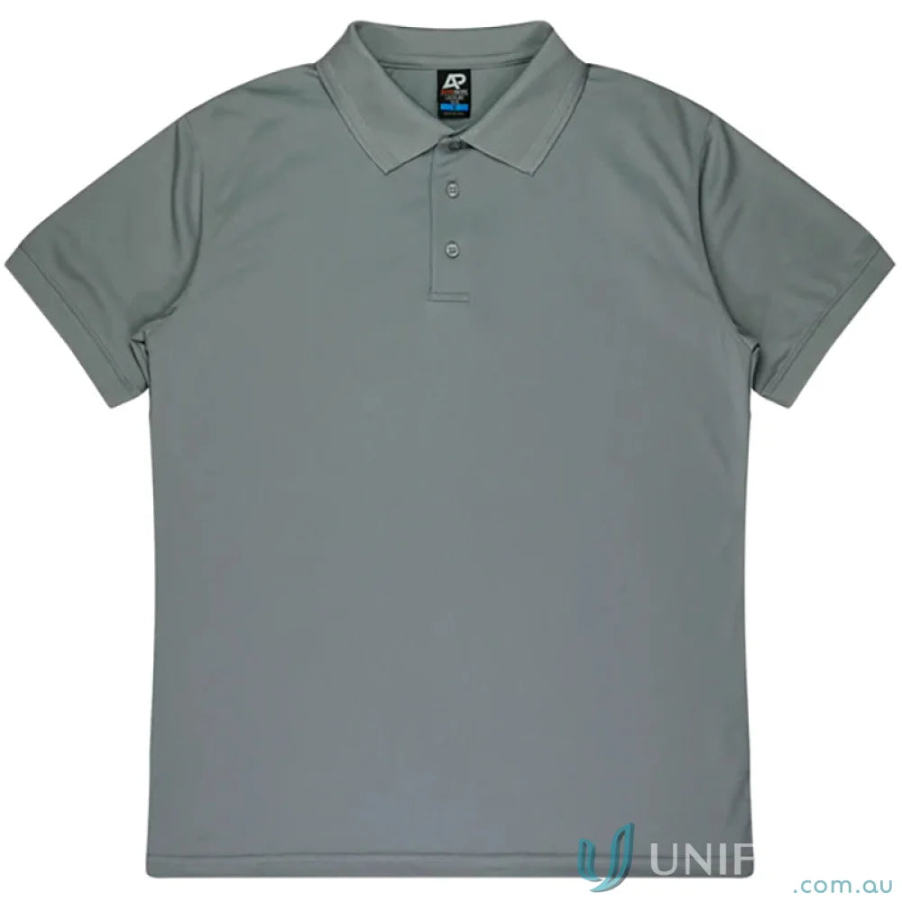 Lachlan Polo in honeycomb knit grey with knitted collar and three-button placket