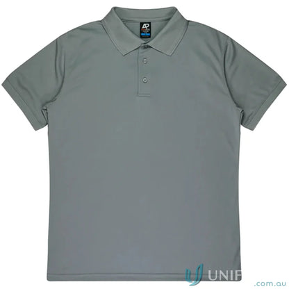 Lachlan Polo in honeycomb knit grey with knitted collar and three-button placket