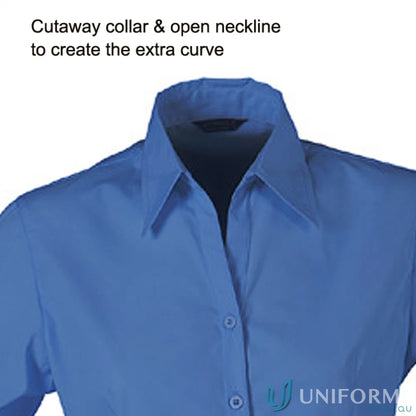 Ladies blue button-down workwear shirt for uniforms in the Ladies 3qtr Nano Shirt collection
