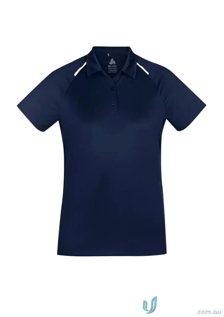 Ladies Academy Polo navy blue with white shoulder stripes from Biz Collection Ladies p012ls