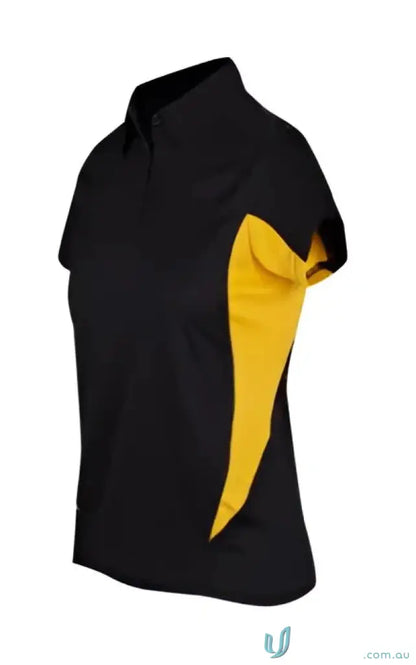 Black and gold ladies accelerator polo shirt from Ladies Accelerator Polo collection