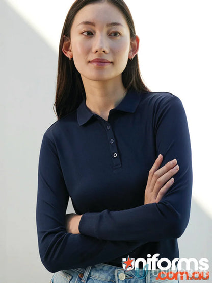 Ladies Action LS Polo navy long-sleeved shirt made with breathable sports knit p206ll and certified recycled PET