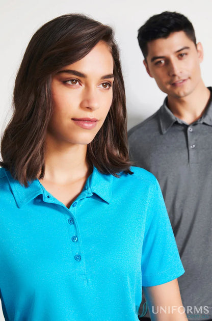 Two women wearing stylish Ladies Aero Polo shirts from Biz Collection Ladies p815ls