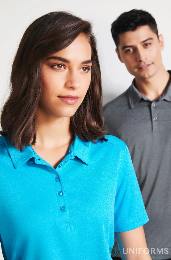 Two women wearing stylish Ladies Aero Polo shirts from Biz Collection Ladies p815ls