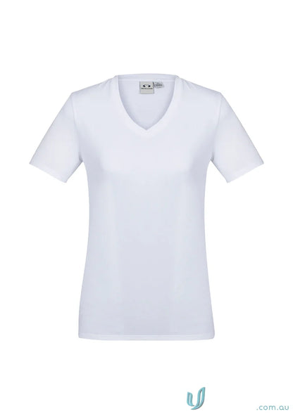 White V-neck t-shirt from Ladies Aero Tee perfect for Biz Collection Ladies quality work uniforms