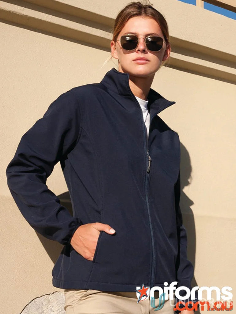 Navy blue Ladies Alta Jacket with microfleece interior and bonded soft-shell design