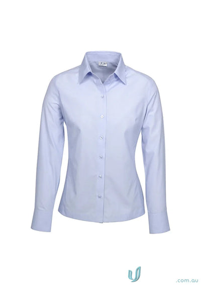 Light blue women’s ambassador long sleeve shirt from Biz Collection Ladies lineup