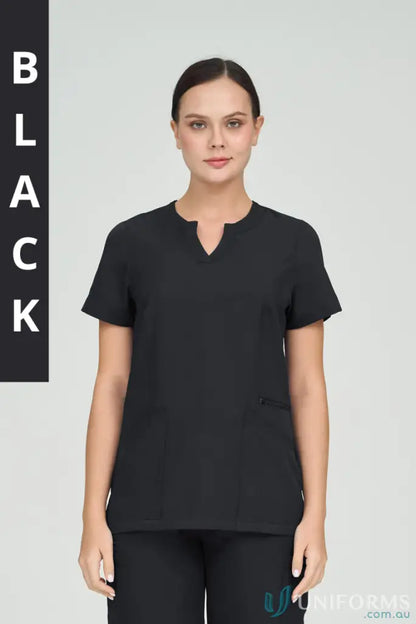 Ladies Anna Scrub Top Large Sizes in black with princess seams from City Collection Ladies