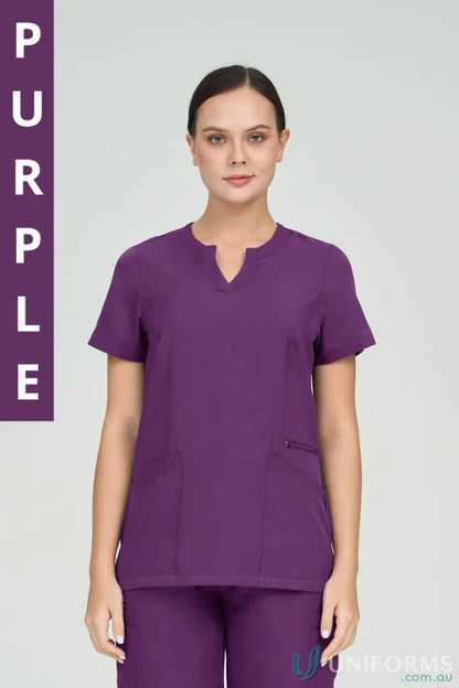 Purple Ladies Anna Scrub Top with princess seams and a shaped silhouette for subtle shaping