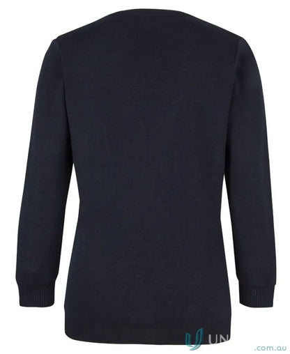 Ladies anti-bacterial easy care dark blue knitted cardigan with classic fit and crew neck