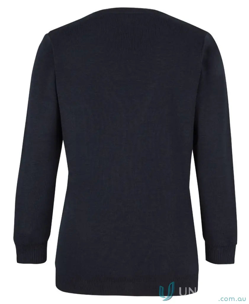 Ladies anti-bacterial easy care dark blue knitted cardigan with classic fit and crew neck