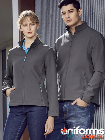 Matching gray women’s apex jackets from Biz Collection Women’s Ladies Apex Softshell Jacket line