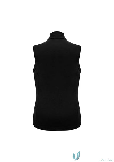 Womens apex vest with sleeveless black design, bonded textured fleece lining, allowing maximum flexibility