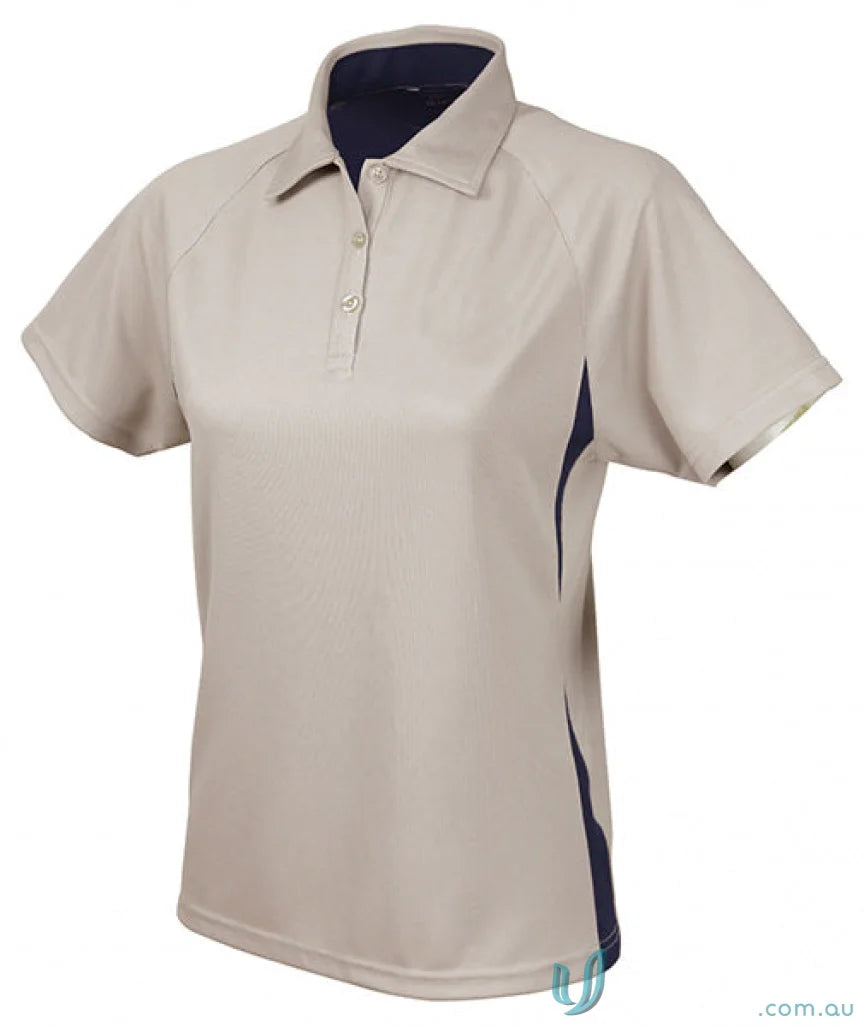 Ladies Arctic Polo in beige and navy, perfect for uniforms and workwear aspiring style