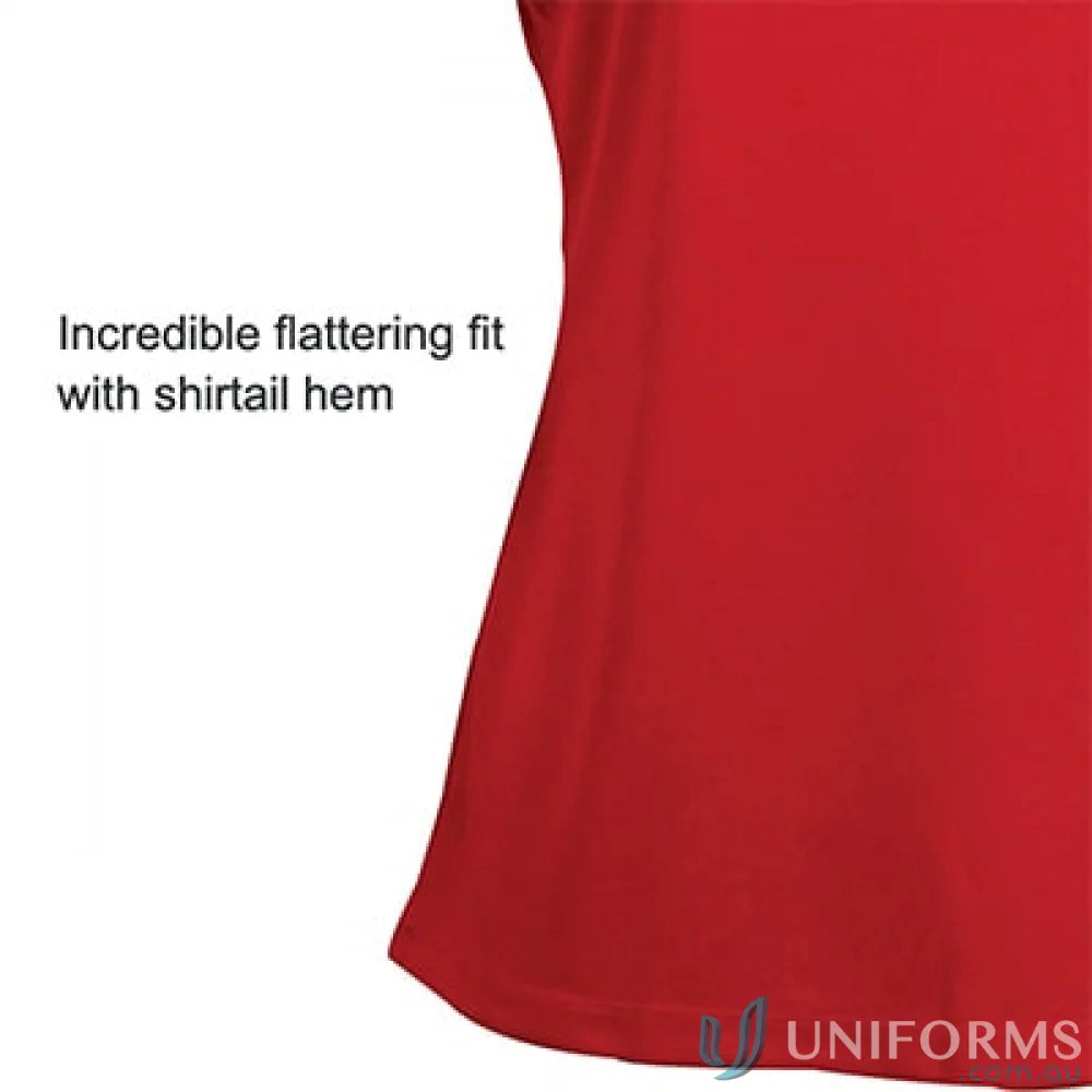 Red Ladies Argent Top with shirttail hem, perfect for cool dry® workwear uniforms