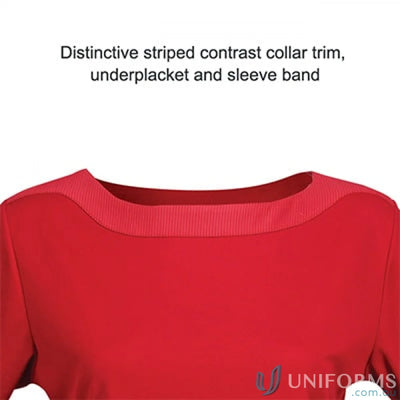 Ladies Argent Top with a red top and striped collar perfect for cool dry® workwear uniforms