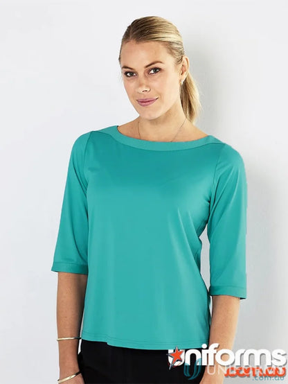 Teal three-quarter sleeve Ladies Argent Top perfect for workwear and uniforms, cool dry® friendly