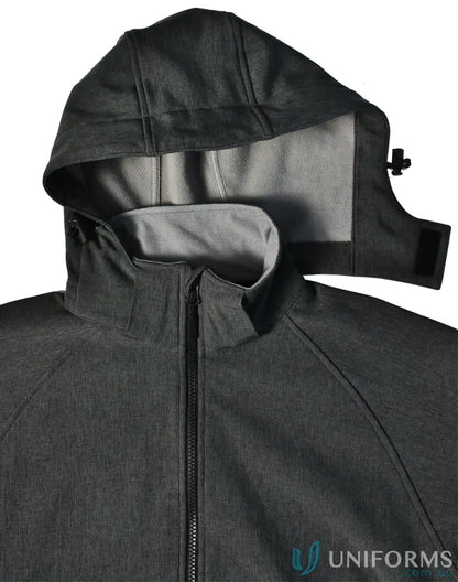 Gray hooded softshell jacket from jk34 Aspen Softshell collection, perfect for Ladies Aspen