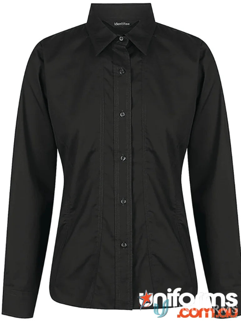 Ladies Aston LS Shirt black long-sleeved button-down perfect for uniforms or workwear