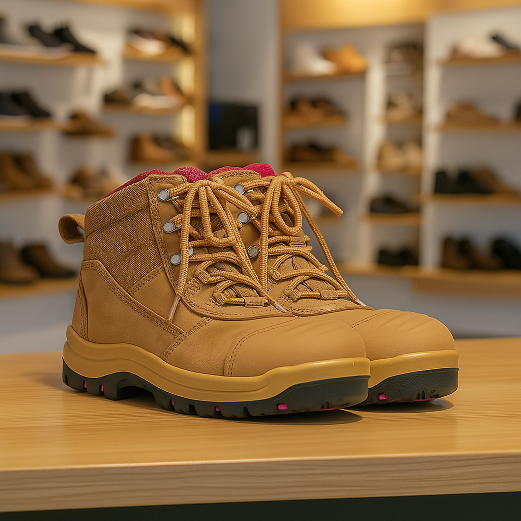 Ladies Atrax Zip Safety Boot with Composite Toe Cap - Wheat/Pink (Wheat Nubuck Leather) / 5 - Footwear