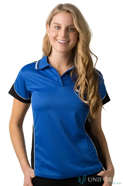 Ladies Auburn Polo in blue and black with feeling fresh cooldry Micromesh fabric