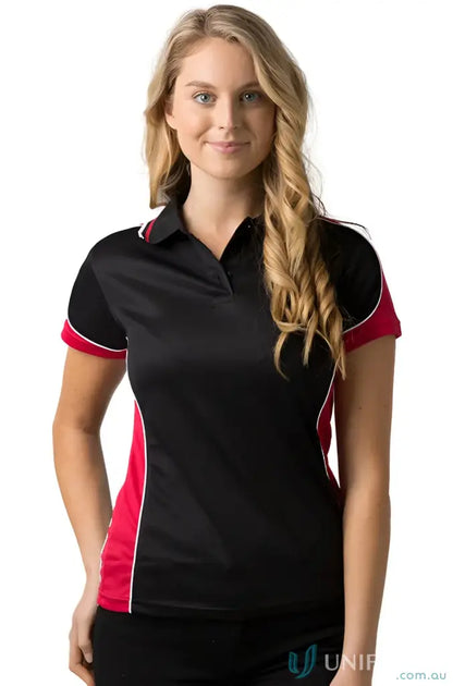 Women’s black and red Ladies Auburn Polo with feeling fresh cooldry micromesh and loose pocket