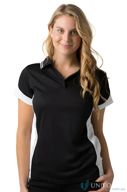 Woman wearing Ladies Auburn Polo with cooldry micromesh fabric and loose pocket for feeling fresh