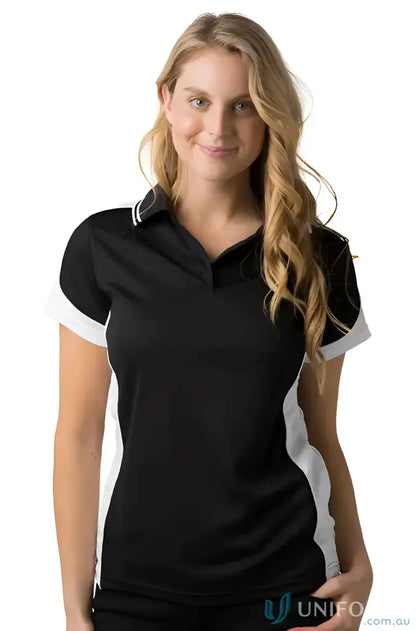 Woman wearing Ladies Auburn Polo with cooldry micromesh fabric and loose pocket for feeling fresh