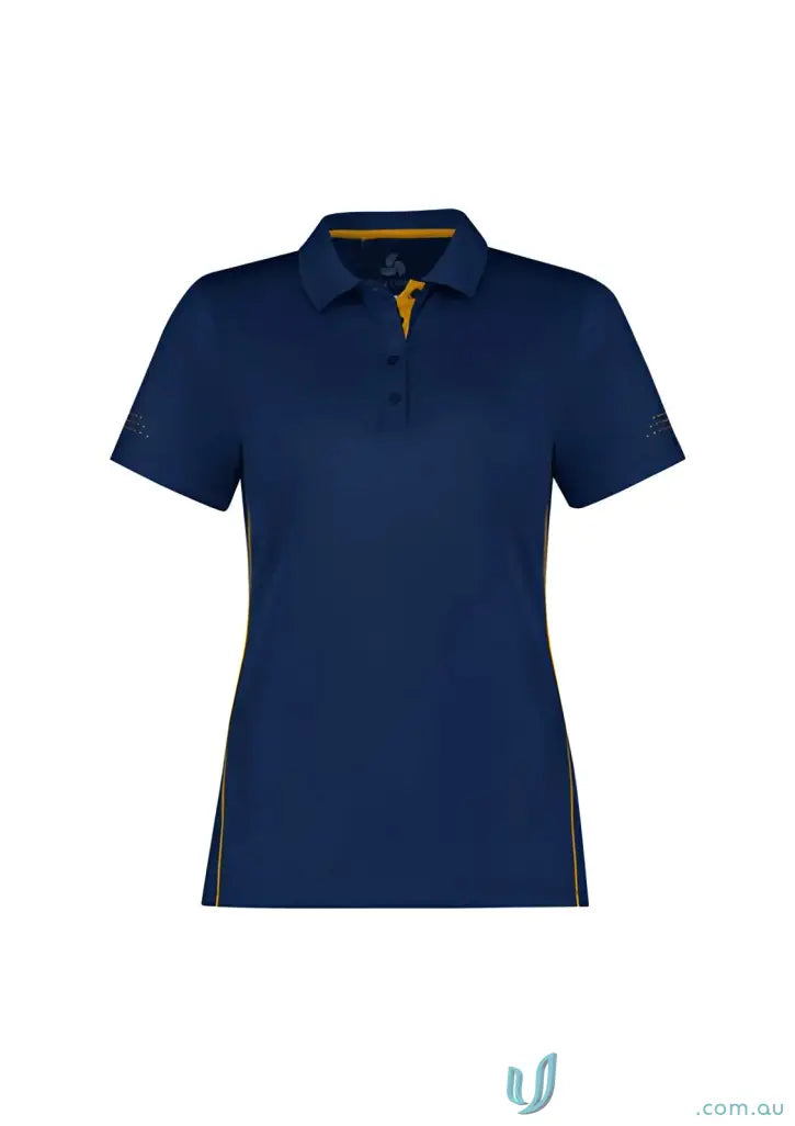 Ladies Balance Polo in navy blue with gold trim featuring Biz Cool™ technology p200ls