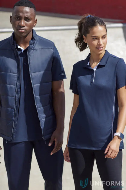 Two women wearing navy ladies balance polo shirts with Biz Cool™ technology p200ls