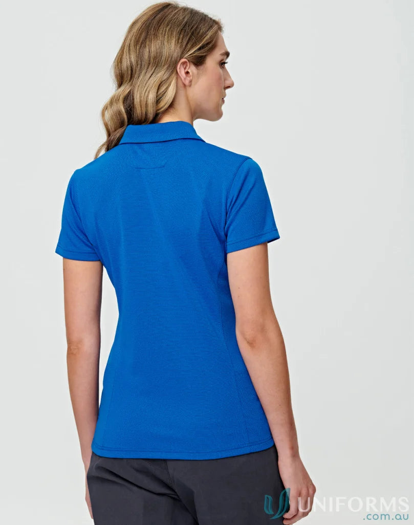 Blue short-sleeved polo shirt made from spirit bamboo charcoal fabric for a sleek corporate look