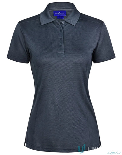Women’s gray polo shirt made from spirit bamboo charcoal fabric for a charcoal corporate look