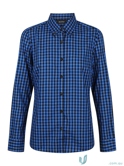 Blue and black checkered Ladies Barrett Long Sleeve Shirt for a stylish long sleeve look