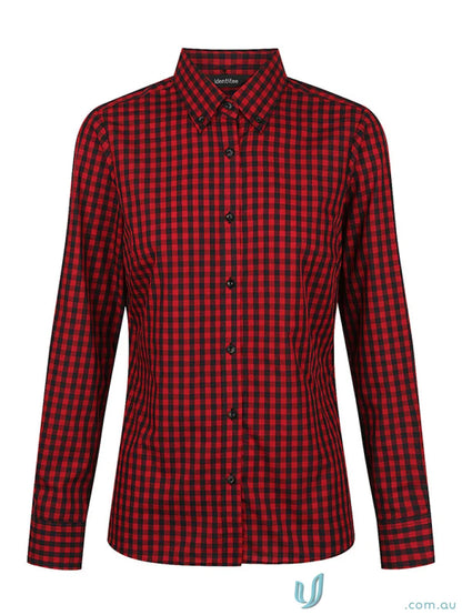 Ladies Barrett Long Sleeve Shirt with red and black checkered pattern