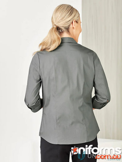 Gray womens Monaco shirt with french cuffs and tailored fit from Ladies Bentleigh 3Q Shirt