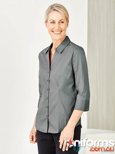 Ladies Bentleigh 3Q Shirt in gray, womens Monaco shirt with french cuffs and tailored fit