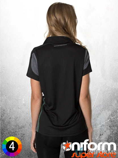Ladies Black Kanvas Contrast Polo with aegis microbe shield and cooldry moisture tech