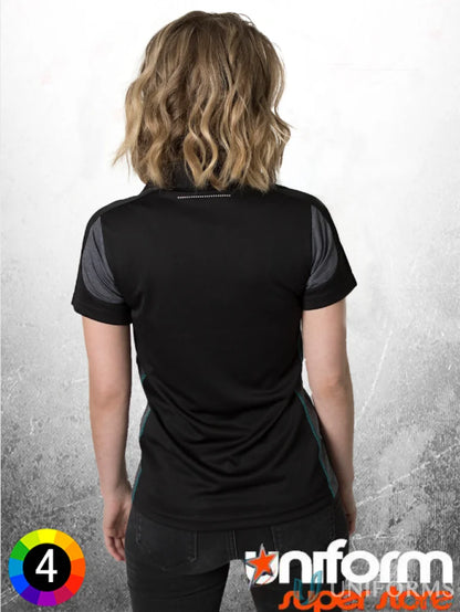 Ladies Black Kanvas Contrast Polo with aegis microbe shield and cooldry polyester tech